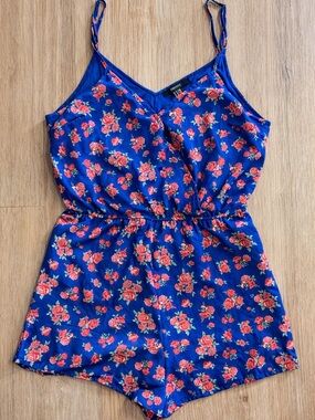Forever 21 Blue Floral Spaghetti-Strap Romper